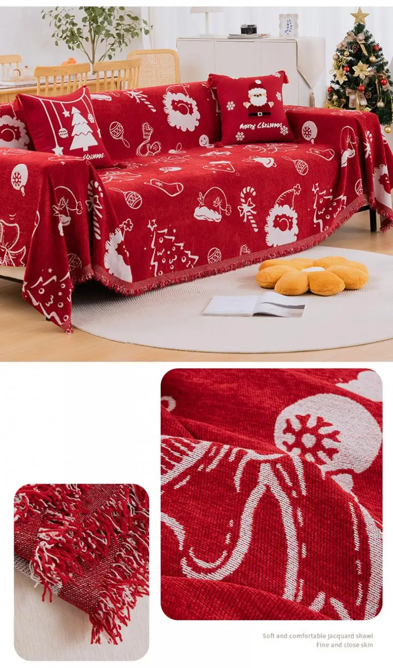 Weihnachts- und Feiertags-Sofabezug, einteilig, rutschfest, staubdicht, multifunktional, dekorative Decke – Detail 4