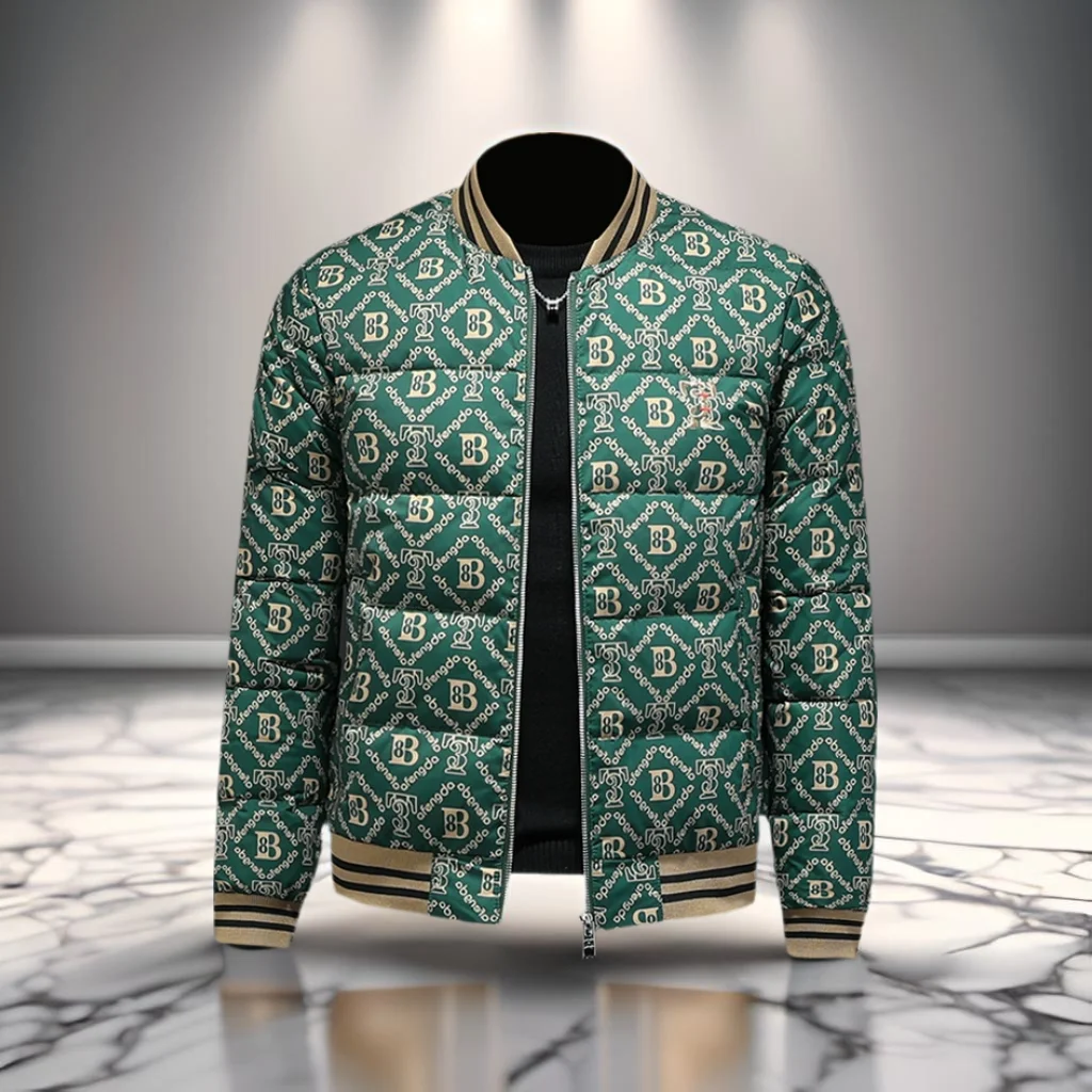 

Men's down Jaet Thiened Korean Sle Baseball Collar Letter Print White Du down Coat Warmth Ci Casual Long Sve Zipper