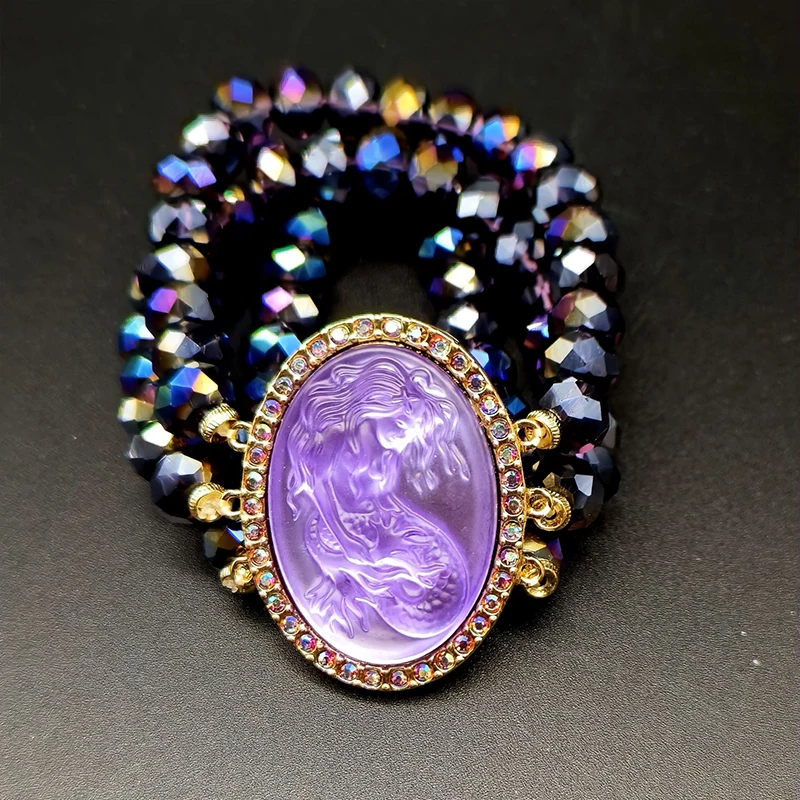 Vintage Mermaid Cameo Cat's Eye Stone Bracelet Temperament Women's Jewelry Bracelet Anniversary Gift
