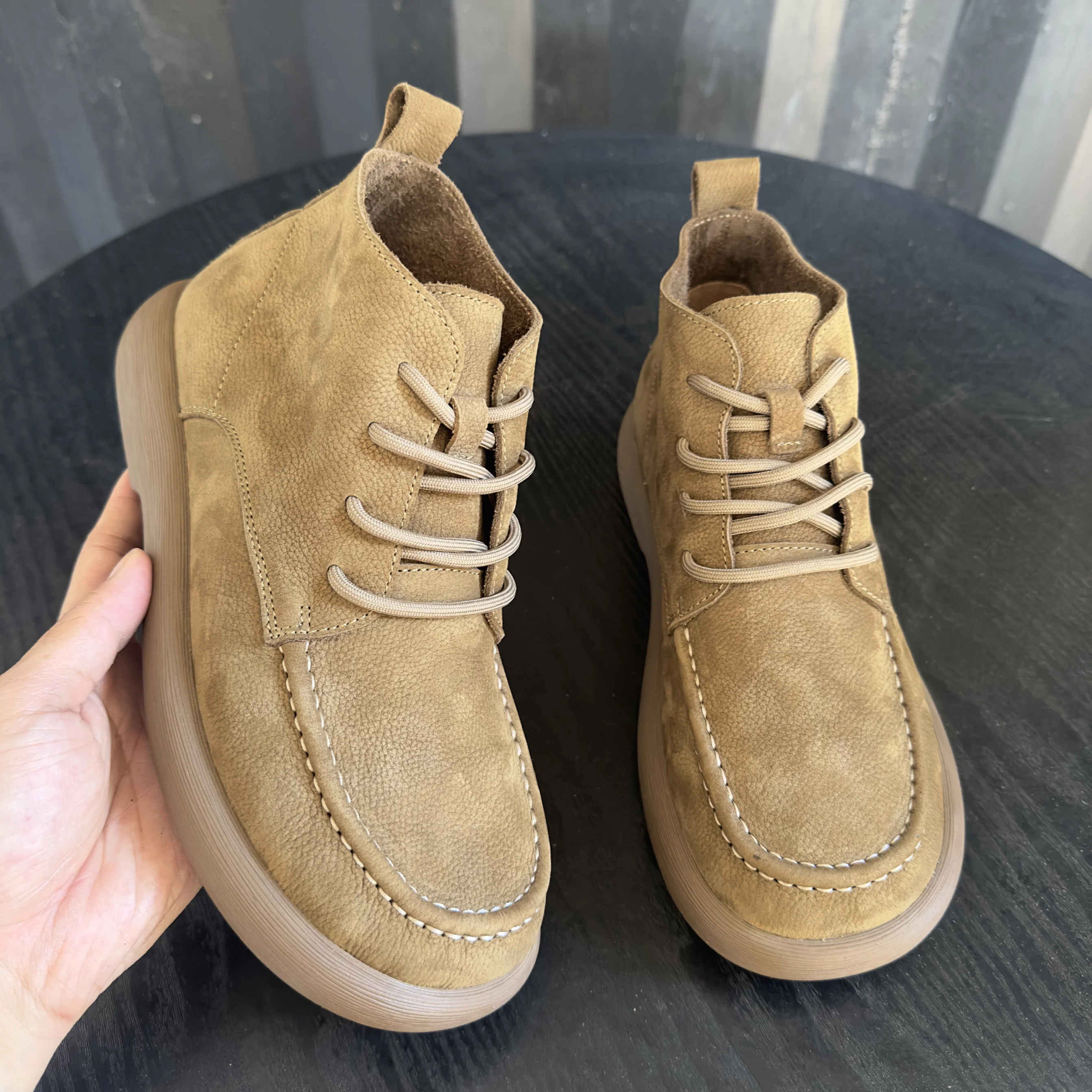 

Мужские ботинки, осенне-зимние новые ботинки из воловьей кожи с верхним слоем в стиле ретро, нескользящие мужские ботинки из натуральной кожи до середины икры