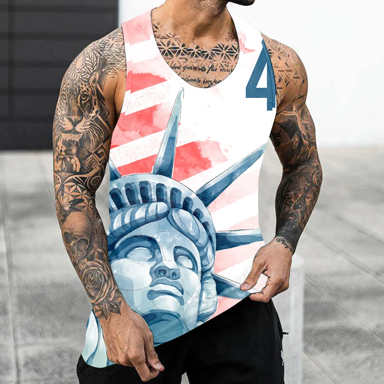 Sleeveless Shirts Tank Top Men Summer Fitness Shirt O Neck Tank Tshirts Independence Day Gym Vest Fitness Workout Undershirts