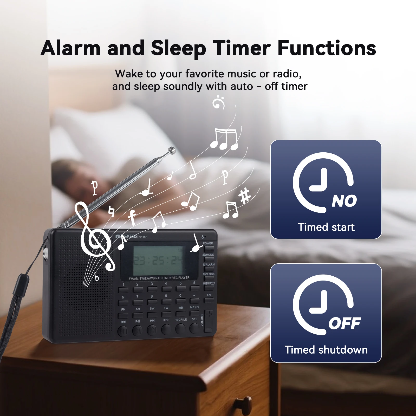 Retekess V115P Радио FM AM SW LW WB Портативные радиоприемники Перезаряжаемая коротковолновая радиостанция с питанием от аккумулятора Полноволновой USB-рекордер для подарка