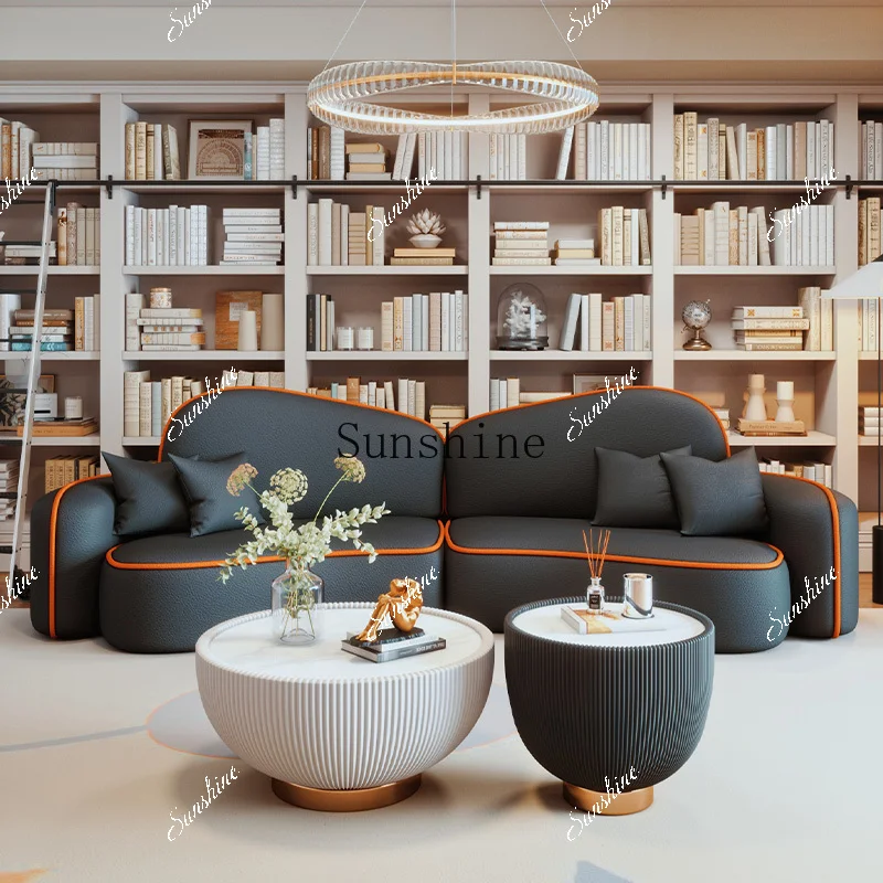 Special-shaped leather art living room small apartment new cream wind cat scratching leather curved cloud sofa  FT