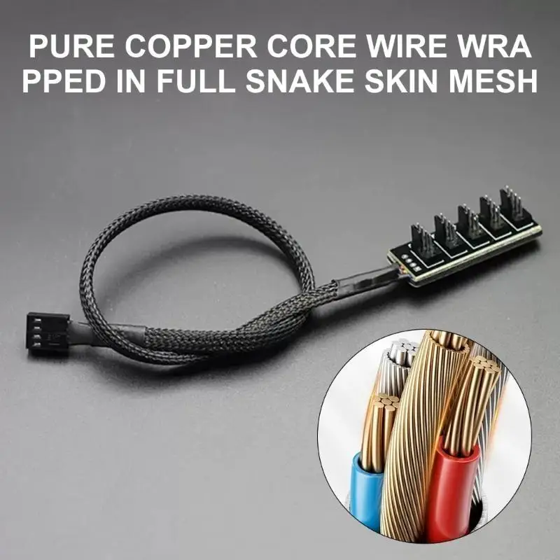 

G6DD Advanced 5Port 4PIN/3PIN PWM Fan Splitter Adapter Cable For Customize PC Builds Reliability Power Distribution