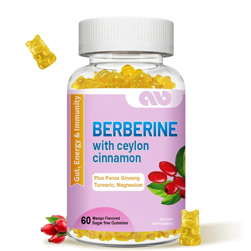 Berberine contains Ceylon cinnamon gummies, sugar free, vegetarian, immune health support, 60 natural mango flavored gummies