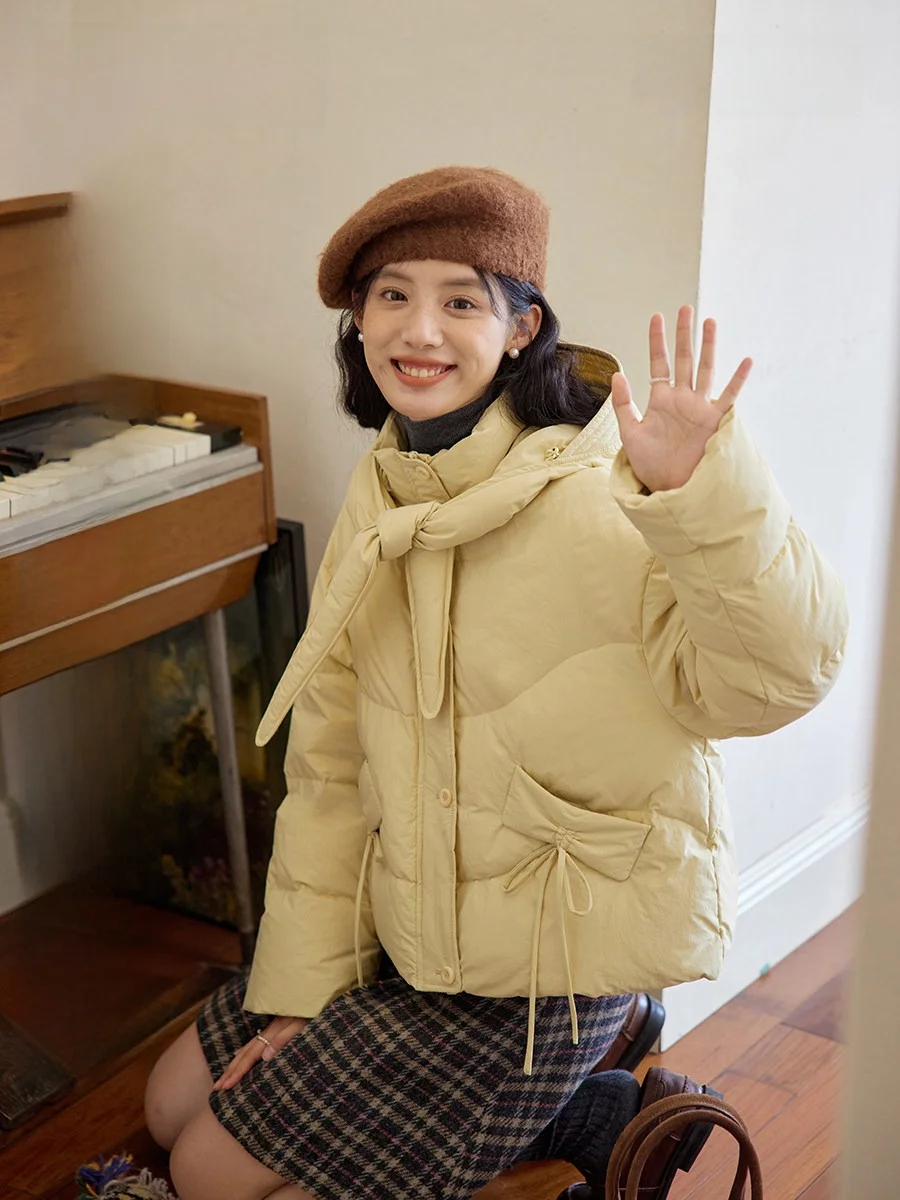 

Съемная укороченная пуховая куртка с капюшоном и поясом, маленький размер, винтажная верхняя одежда для повседневной носки, модель Nov Et Eleven