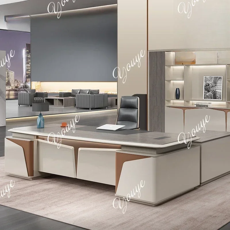 L-J Workstation Large Office Desk Standing Aesthetic Modern Reception L Shaped Table Study Organizer Escritorio Office Furniture