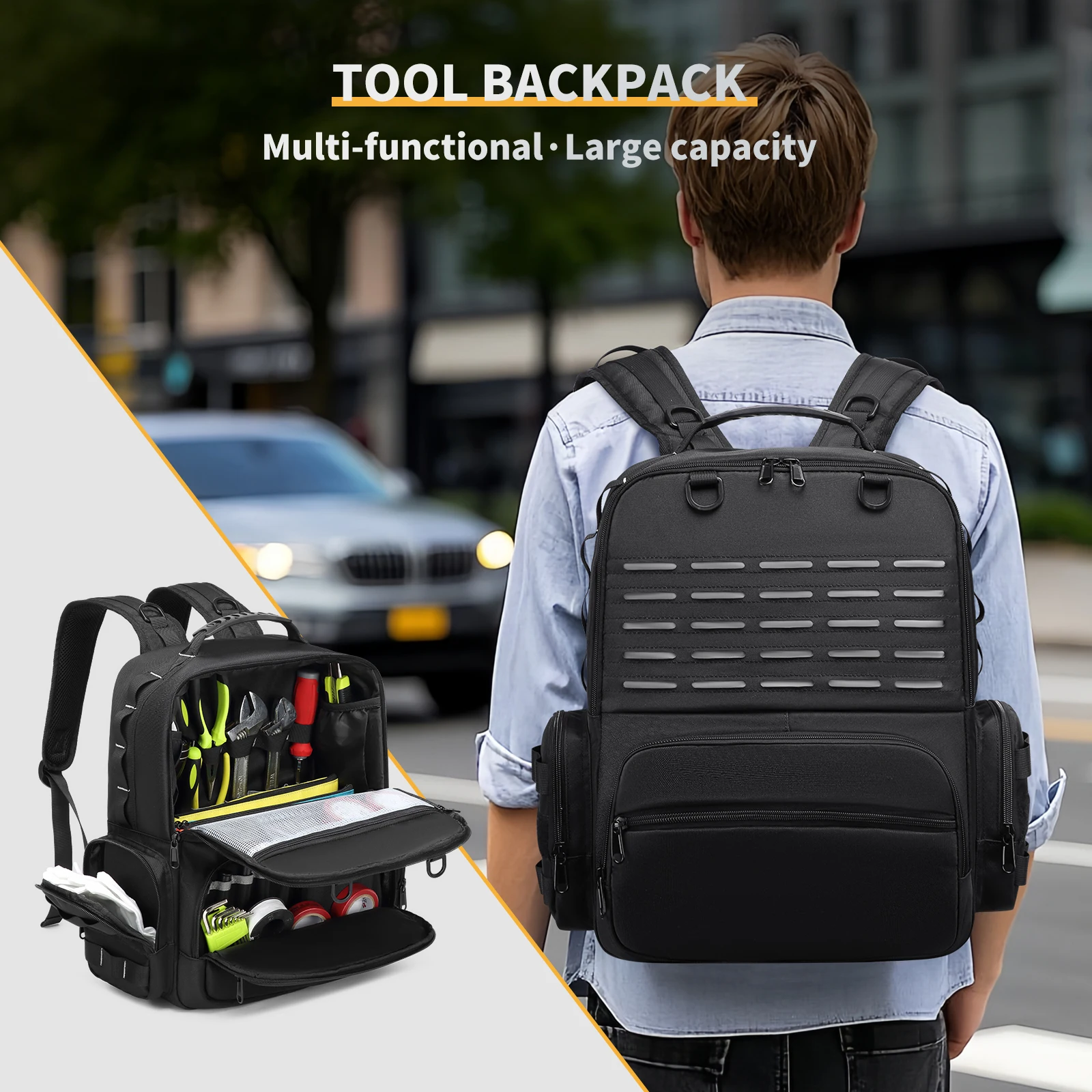 DGEVTool Backpack Heavy Duty for Men Tool Storage With 3 Tool Pouches Organizer Electrician Plumber Maintenance Worker Tool Bags