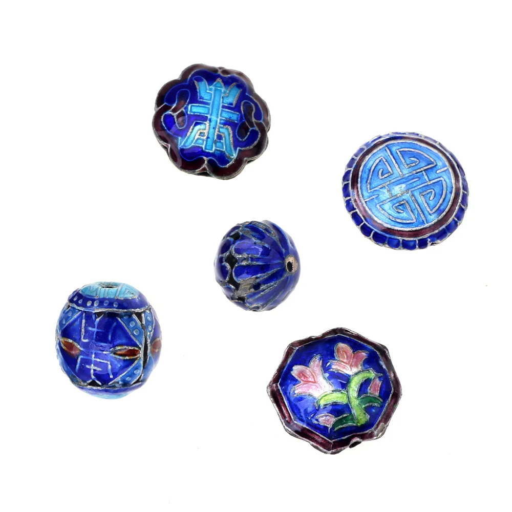 6PCS Chinese Classical Style Enamel Handmade Craft Flower Cloisonne Beads Charms For Jewelry Making DIY Copper Spacer Decoration