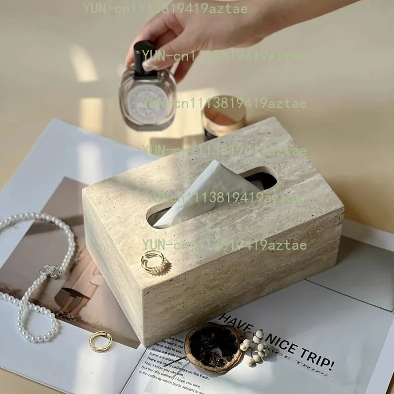 Natural Travertine Marble Tissue Box, Household Napkin Storage Holder for Bathroom Office Bedroom Countertop Decor