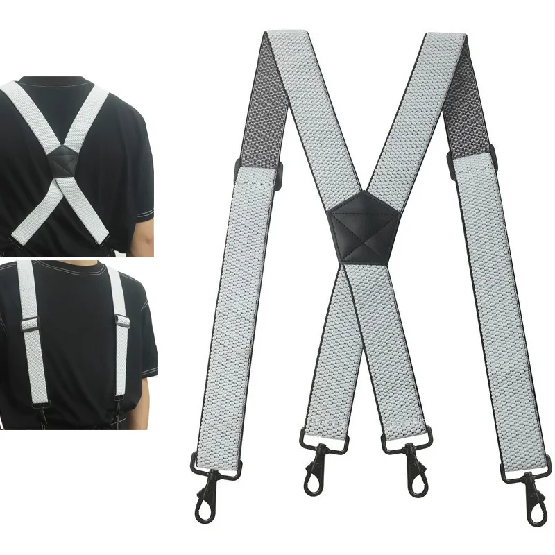 Heavy Duty Fashion Suspenders Big Tall 3.7cm Width With 4 Swivel Hook Belt X Back Work Braces Adjustable Elastic For Men Women