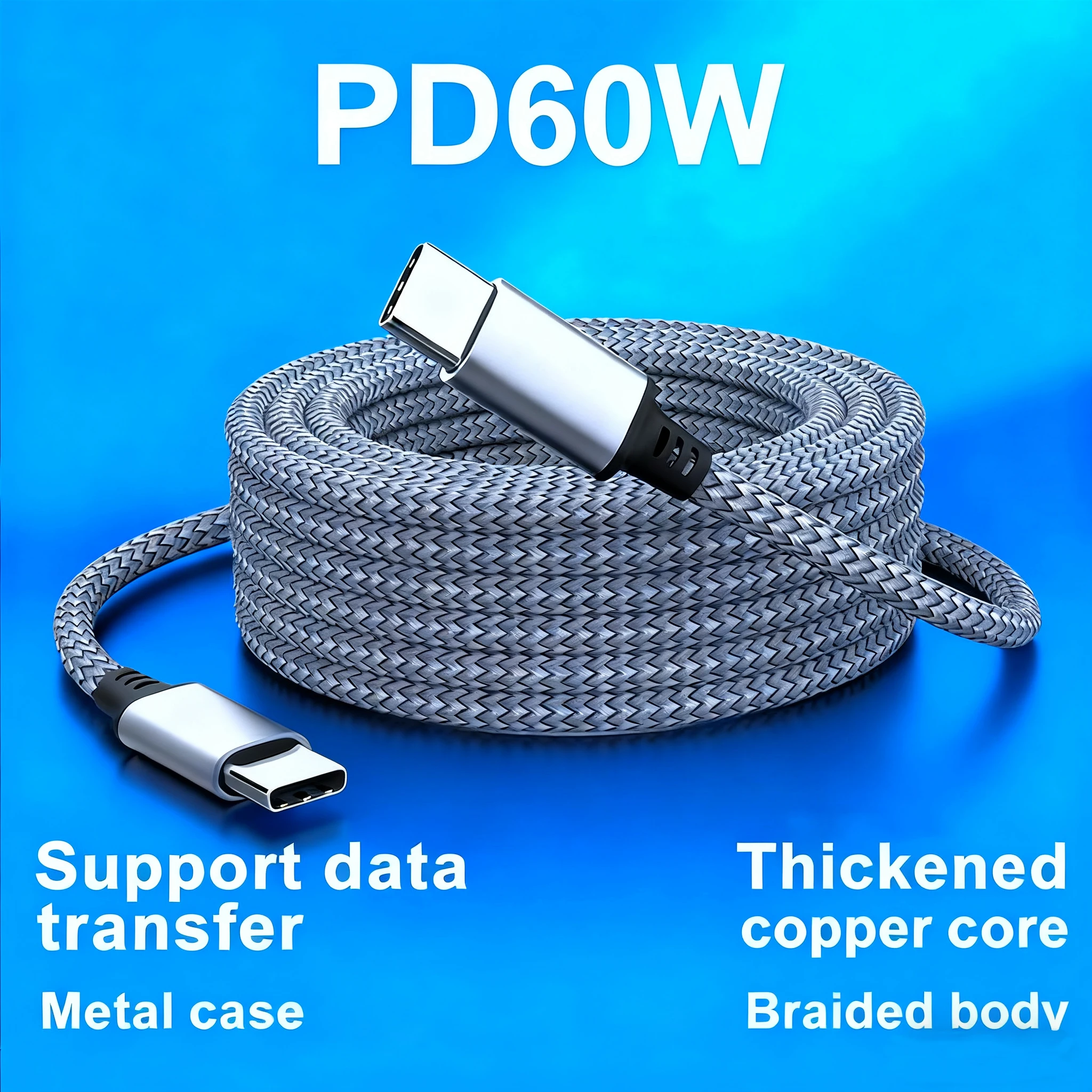 Type C to Type C 60W Fast Charger Data Cable USB C to USB C PD Extension Cable for iPhone 15 16 Macbook Samsung Xiaomi Camera