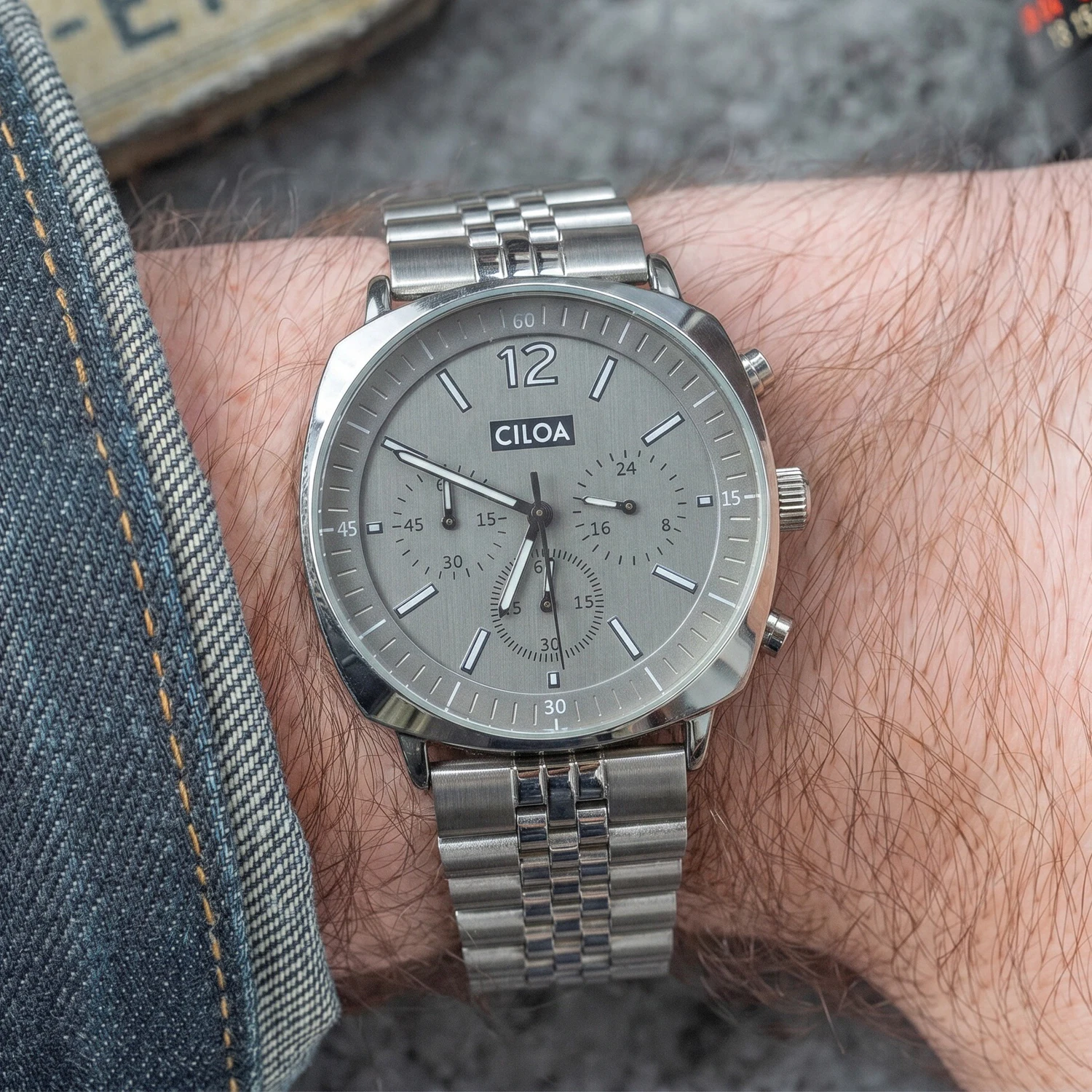 CILOA-Chronograph Quartz Watch For Men Multi-sided Case Stainless Steel Bracelet Analog Wristwatch Business Gift-511
