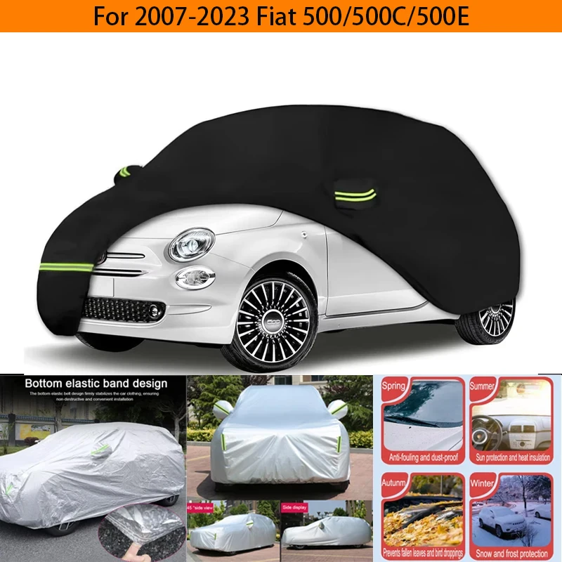

Waterproof Car Covers For 2007-2023 Fiat 500/500C/500E Abarth/New Fiat 500 (Black) 210T Custom Outdoor Storm Hood