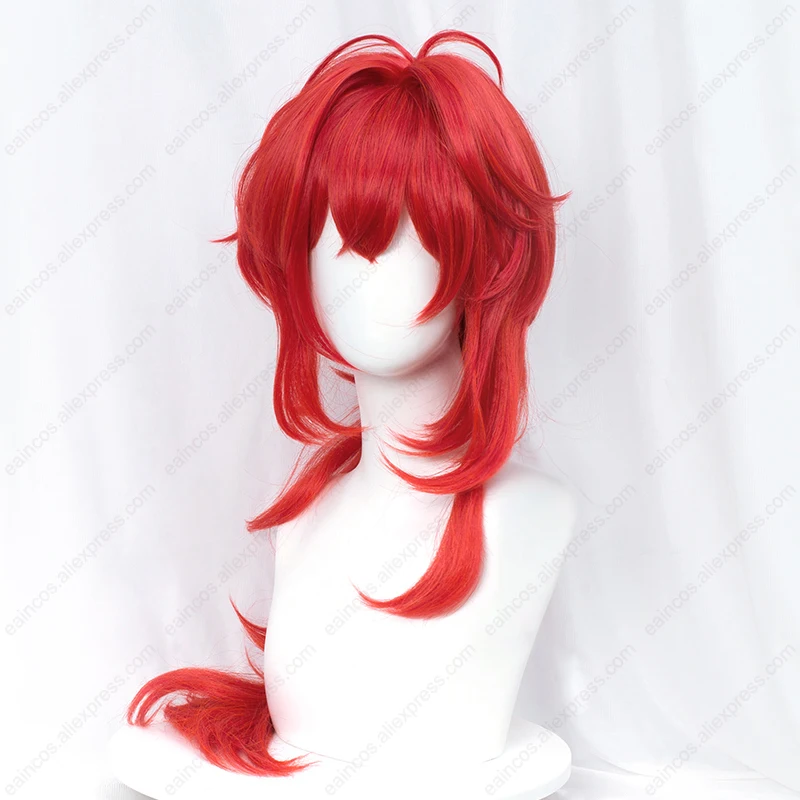 Parrucca Cosplay Diluc parrucca rossa lunga 60cm parrucche sintetiche resistenti al calore festa di carnevale di Halloween