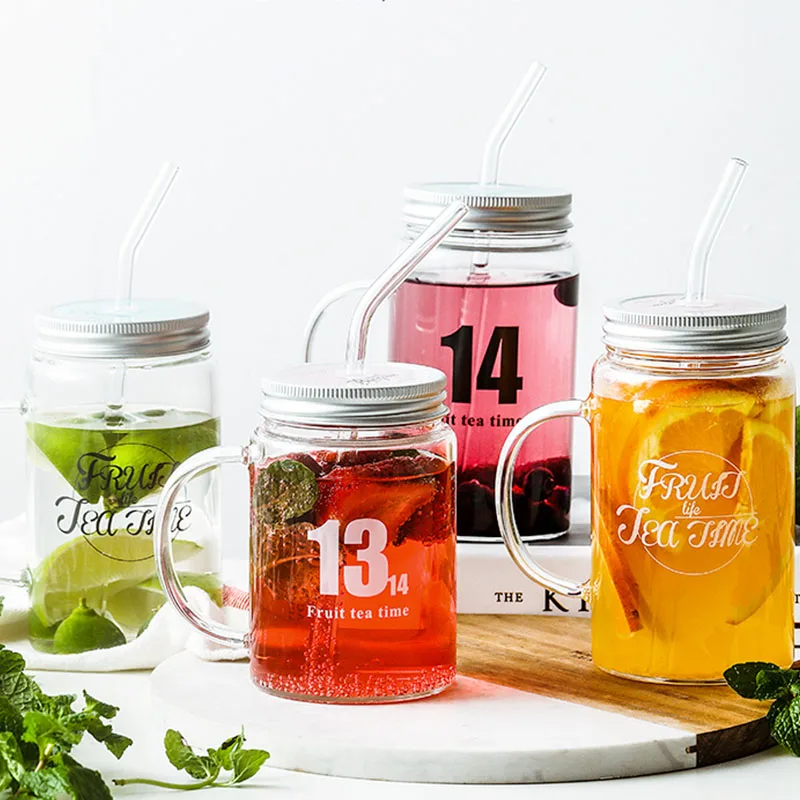 

Glass Travel Straw Cup Bottle Portable Reusable Creative Smoothie Cup with Straw Household Cute Minimalism Style Drinkware