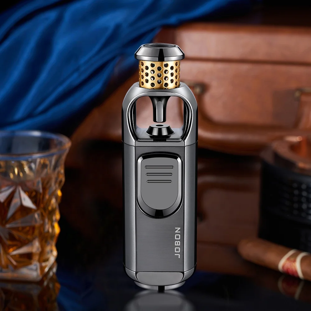 Multi-functional New Spray Gun Type Cigarette Lighter Portable Windproof Direct Charge Blue Flame Metal Inflatable Cigar Lighter