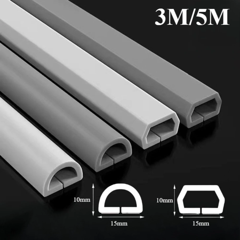 15mm 3M/5M Invisible Adhesive Cable Raceway - Anti-Step Cord Protector Soft Wire Cover with Cap for Wall Home Office Use