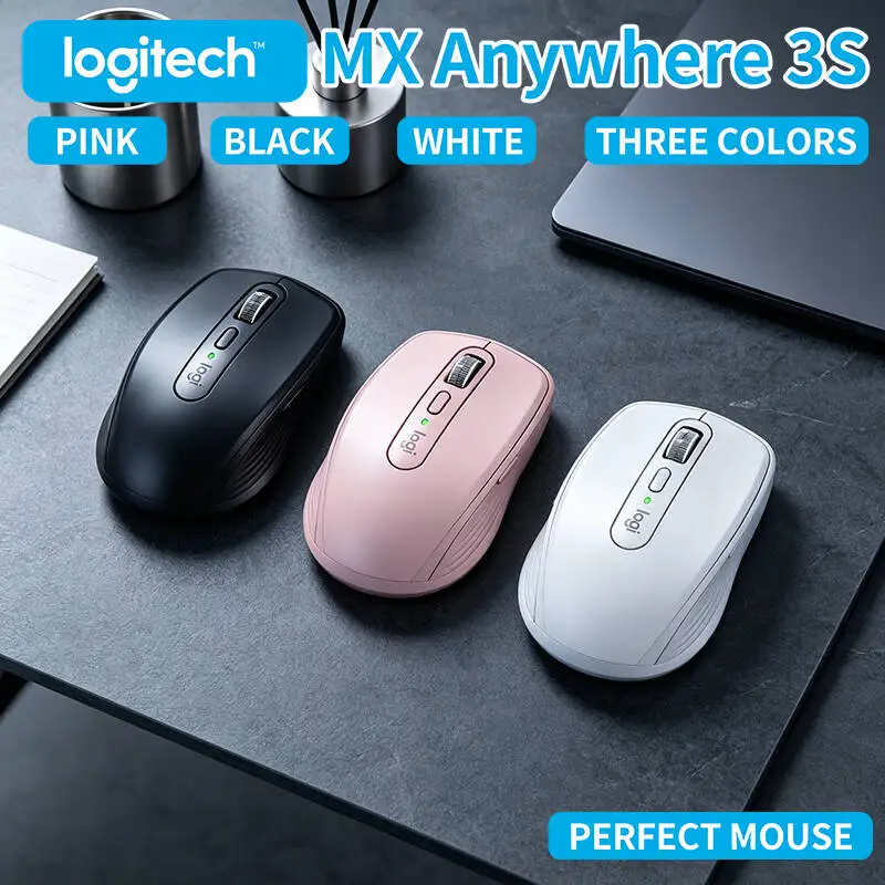 

Ergonomic Logitech MX Anywhere 3S - 8K DPI Glass Tracking, Hyper-Scroll, Silent Click, Anti-Slip Grip for Exhibition Travel