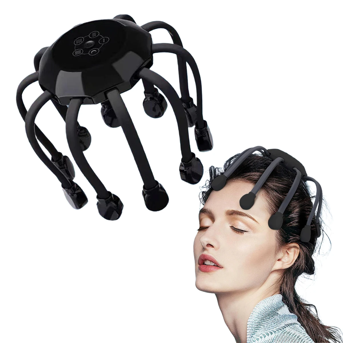 Electric Octopus Head Massager for Scalp Stress Relief Cordless 360 Degree Head Scratcher with 20 Silicone Claw Nodes