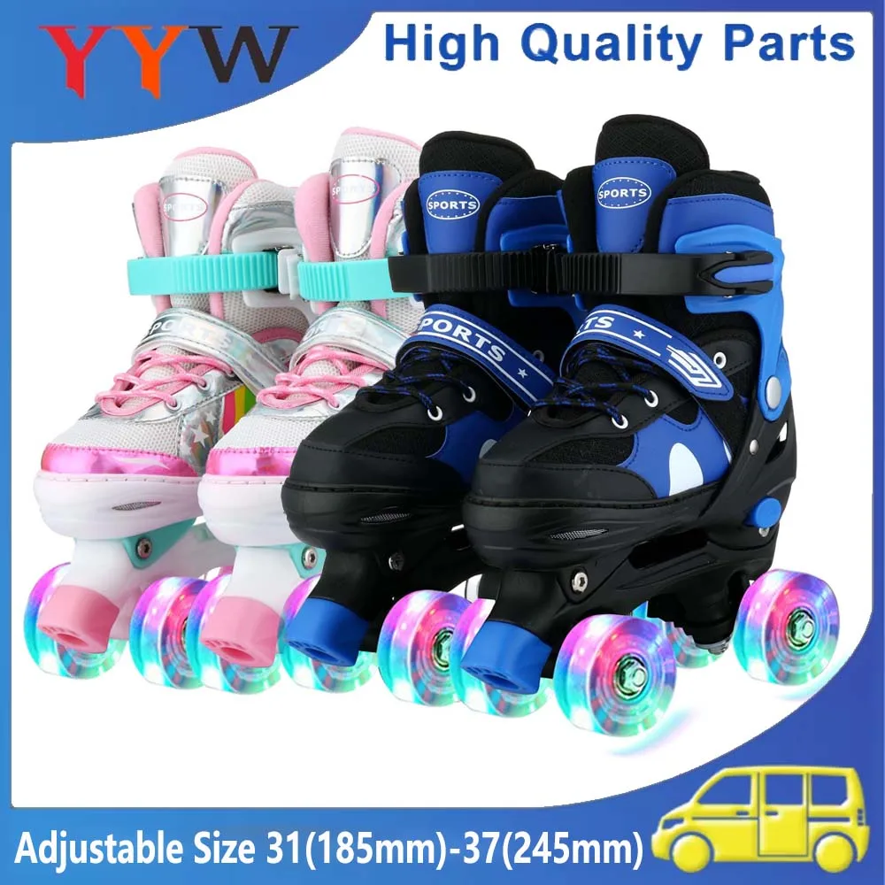 

Quad Roller Skate Shoes Flashing 4-Wheel Skates Beginner Boys Girls Outdoor Skating Training Sneakers Adjustable size 31 32-37