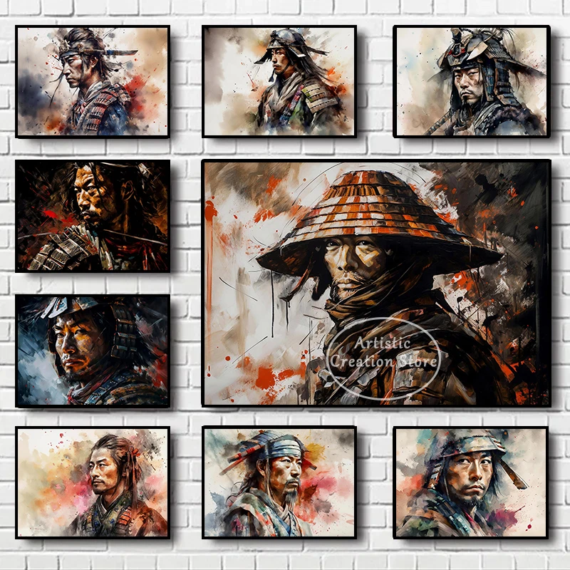 Samurai Poster Japanese Miyamoto Musashi Warriors Portrait Canvas Painting Prints Wall Living Room Art Picture Room Decor Gifts