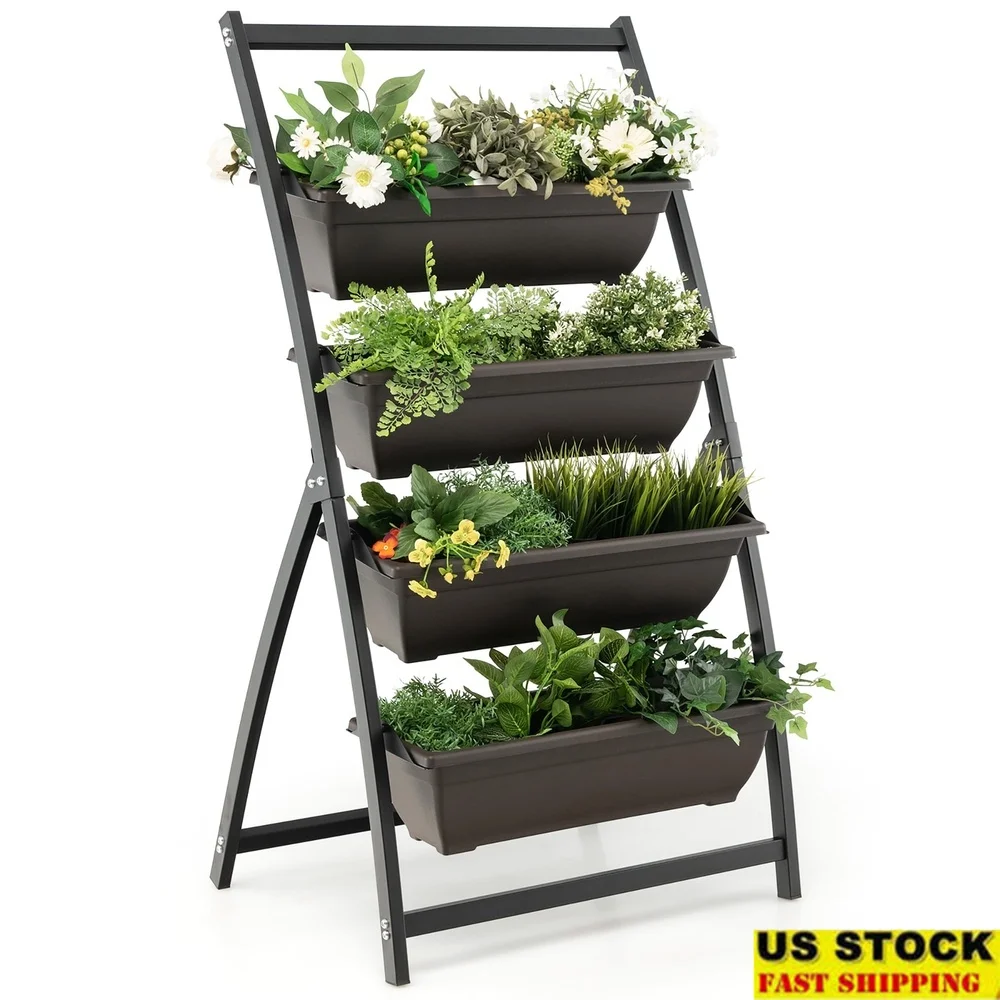 

4FT 4-Tier Vertical Raised Garden Bed Elevated Planter Box with Detachable Containers Easy Assembly Drainage System Outdoor