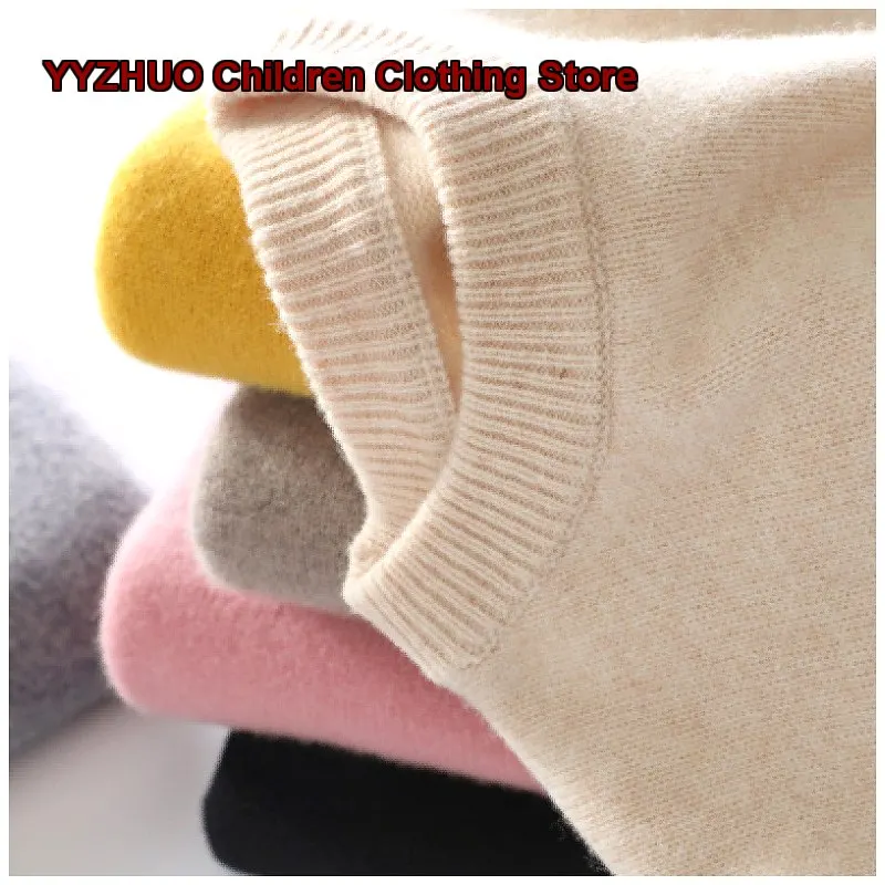 Kids Pullover Sweater Boys Girls Autumn Winter Round Neck Knit Top 100% Cashmere Thickened Warm Soft Base Layer Top Toddler
