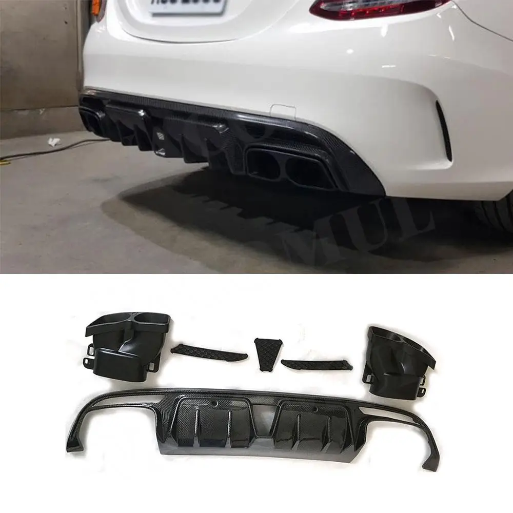 

VACOMUL Carbon Fiber Rear Bumper Lip Diffuser Spoiler With Exhaust Tip For Mercedes Benz C Class W205 C200 C300 C63 AMG 15-19