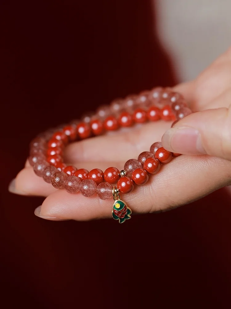 Natural Raw Ore Purple Gold Sand Cinnabar Bracelet Imperial Sand Bracelet Pink Crystal Bracelet Women's Multi Circle Bracelet