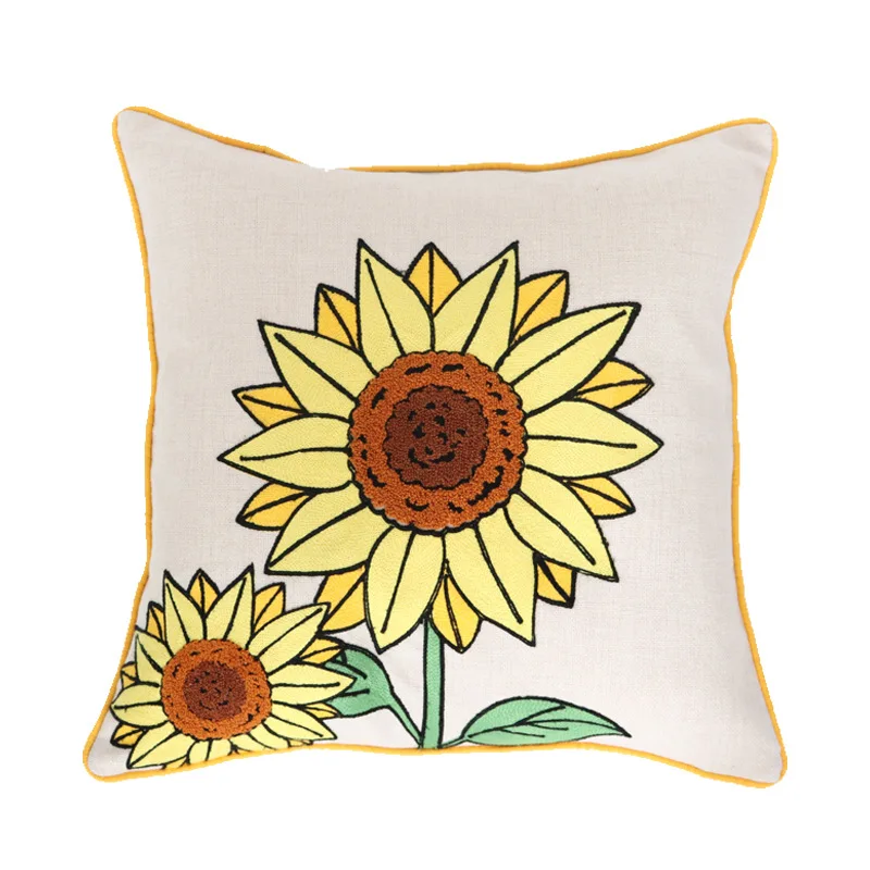 

Sunflower Pattern Decorative Pillowcase, Cushion Cover, Towel Embroidery Process, Home Decoration, New