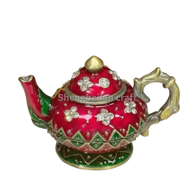 

Metal Craft Enamel Ornament Teapot Jewelry Box Trinket Decoration Bithday Gift Trinket Box For Home Decor Gift For Family