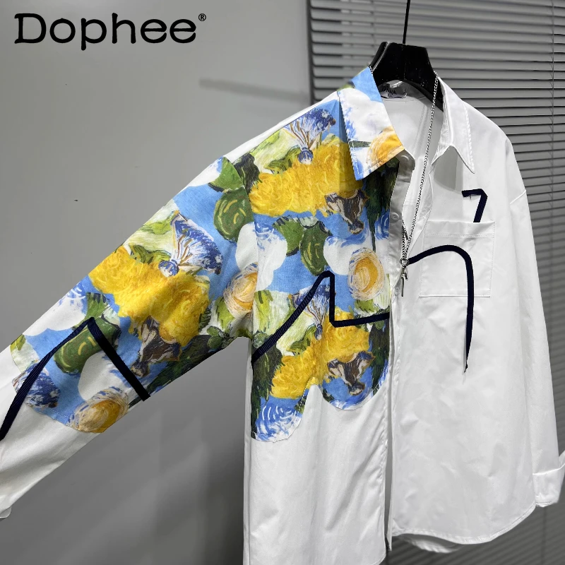 

Original Design Personalized Oil Painting Printing Splicing Loose Handsome Shirts Men's 2025 Spring Summer High-end Trendy Shirt