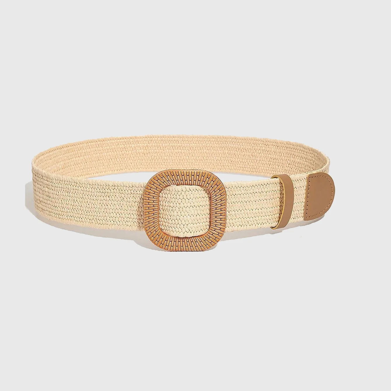 New Cotton-Linen-PP Grass Woven Belt, Korean-Style Round & Square Buckle Decorative Waist Belt for Dresses & Long Tops