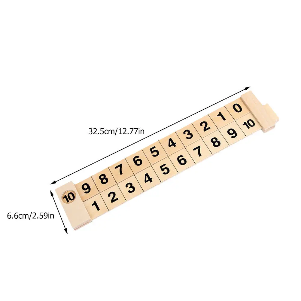 Régua de aprendizagem aritmética de madeira, 2 peças, 1-10, design de trilho científico, adição, subtração, desenvolvimento de inteligência matemática