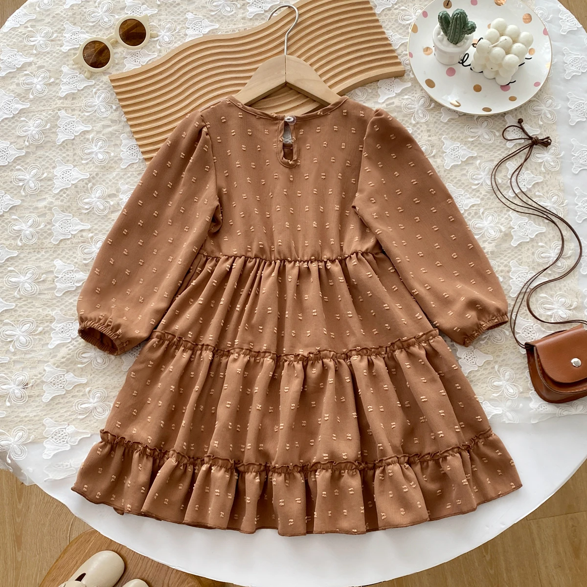 Humor Bear Herbst-Kuchenrock Dreidimensionales Polka-Dot-Kleid mit Spitzenverzierung Modisches Prinzessinnenkleid für Kinder – Detail 3
