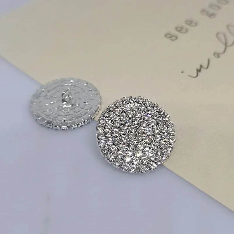 22MM Luxury Rhinestone Round Metal Buttons Of Clothing Fashion Decor Silver Sewing Button For Women Dress Apparel Emebllishments