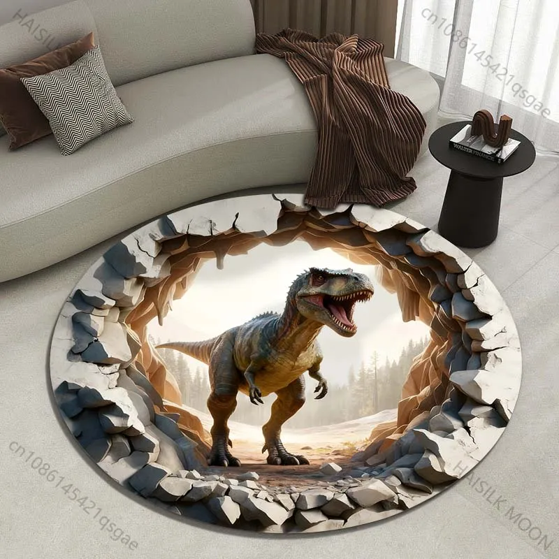 

Multiple sizes Dinosaur breaking through wall Print Round Carpet Living Room Bedroom Table Chair Sofa Decorative Carpet