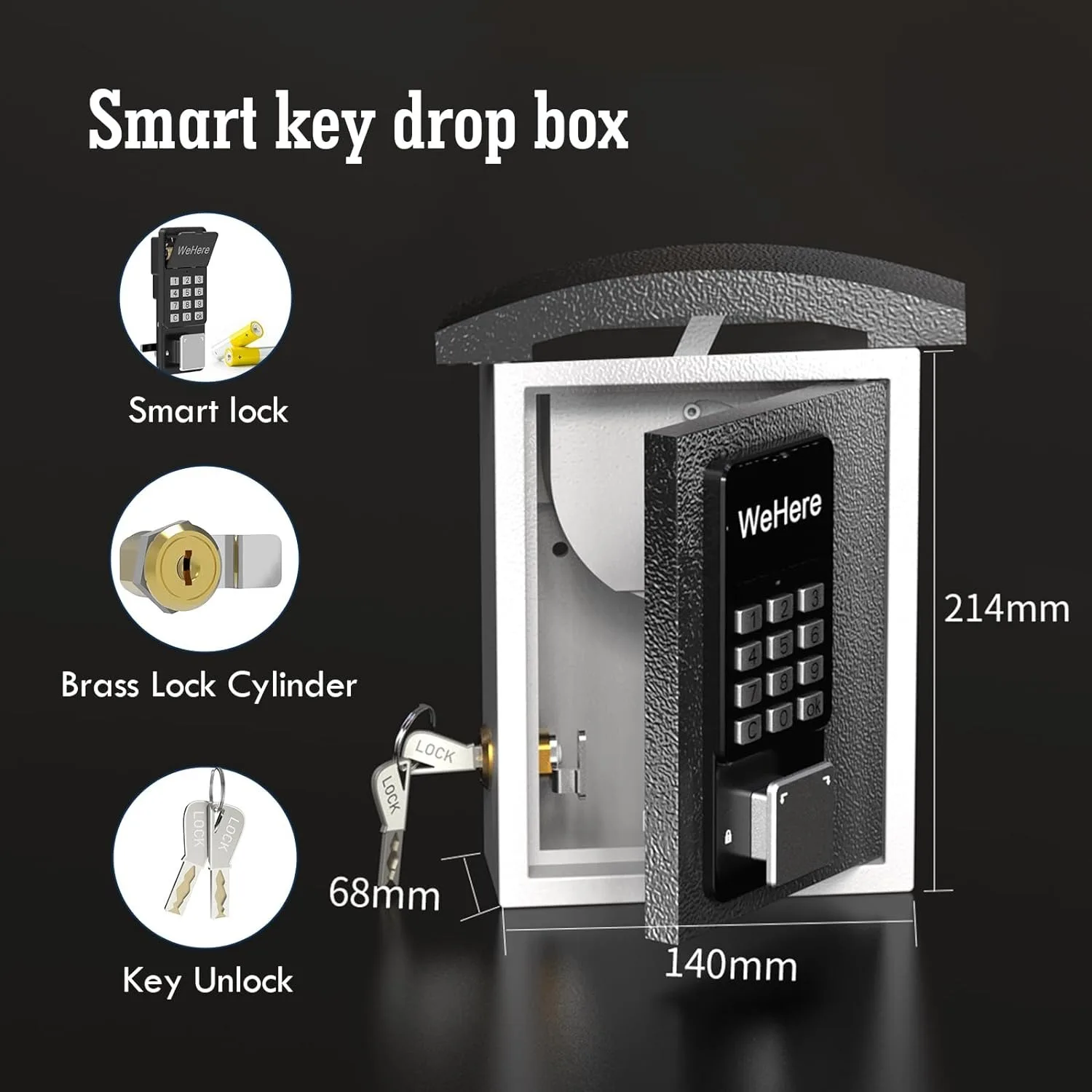 Password Remote Control Key Lock Box Wall Mount with Key Drop Slot Key Storage Box Smart Key Safe OTP/APP Bluetooth/Code Unlock