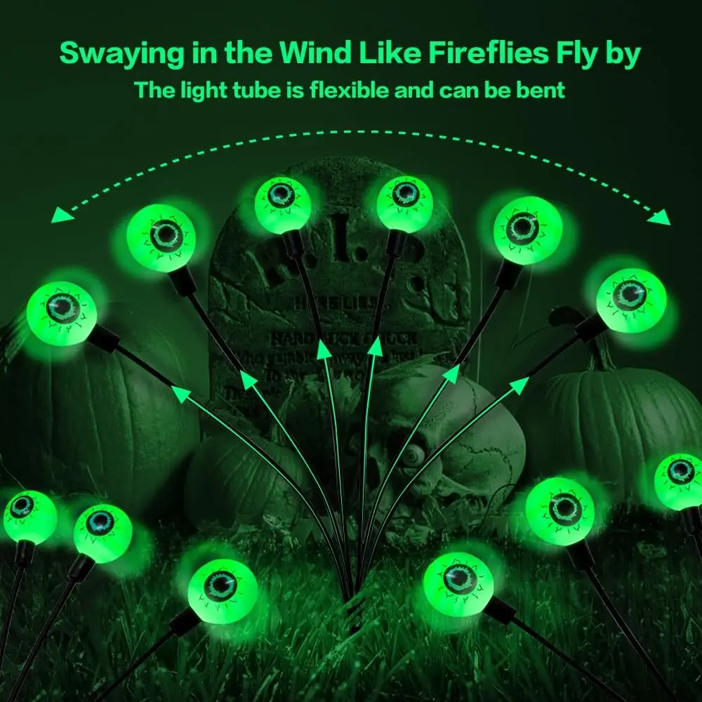 Halloween Decorations Outdoor Solar Scary Eyeball Lights,2PCS 12LED Swaying Firefly Path Lights,for Yard/Garden/Lawn/Party Decor