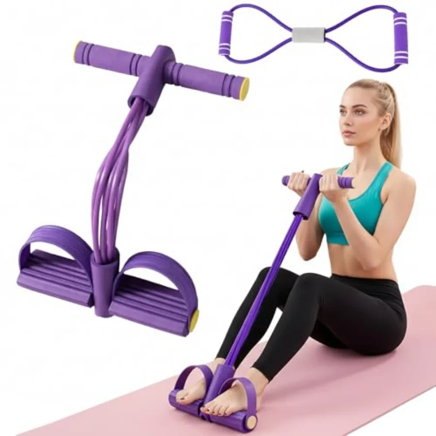 Pedal Resistance Band 8 Tube Foot Pedal and Handles Resistance Bands for Home Workout and Travel Fitness Multifunction Foot Ped