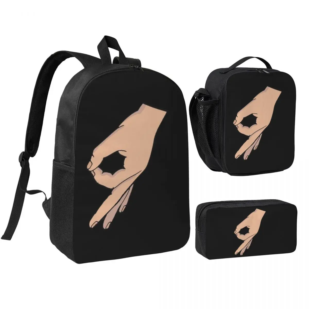 Circle Game Hand Gotcha Meme Made You Look Backpack BookBag School Bag Shoulder Bags 3ps Insulated Lunch Bag Pencil Case