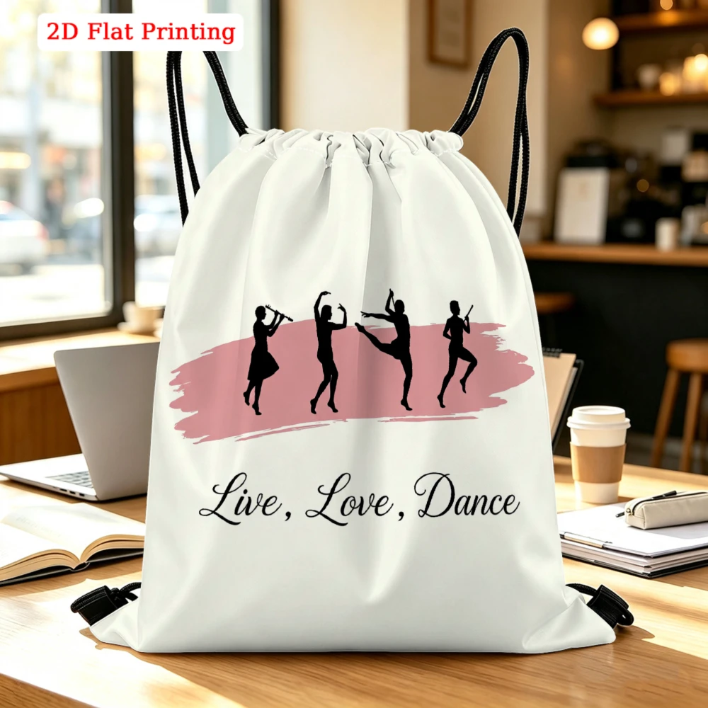 Live Love Dance Silhouettes Print Drawstring Bag, Travel Shoe, Fitness & Outdoor Sports Backpack