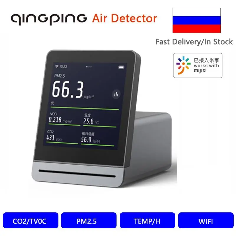 

Монитор качества воздуха Qingping, домашний умный дом PM2,5 CO2 TVOC Smart Life, измеритель с сенсорным экраном, детектор работает с приложением Mijia