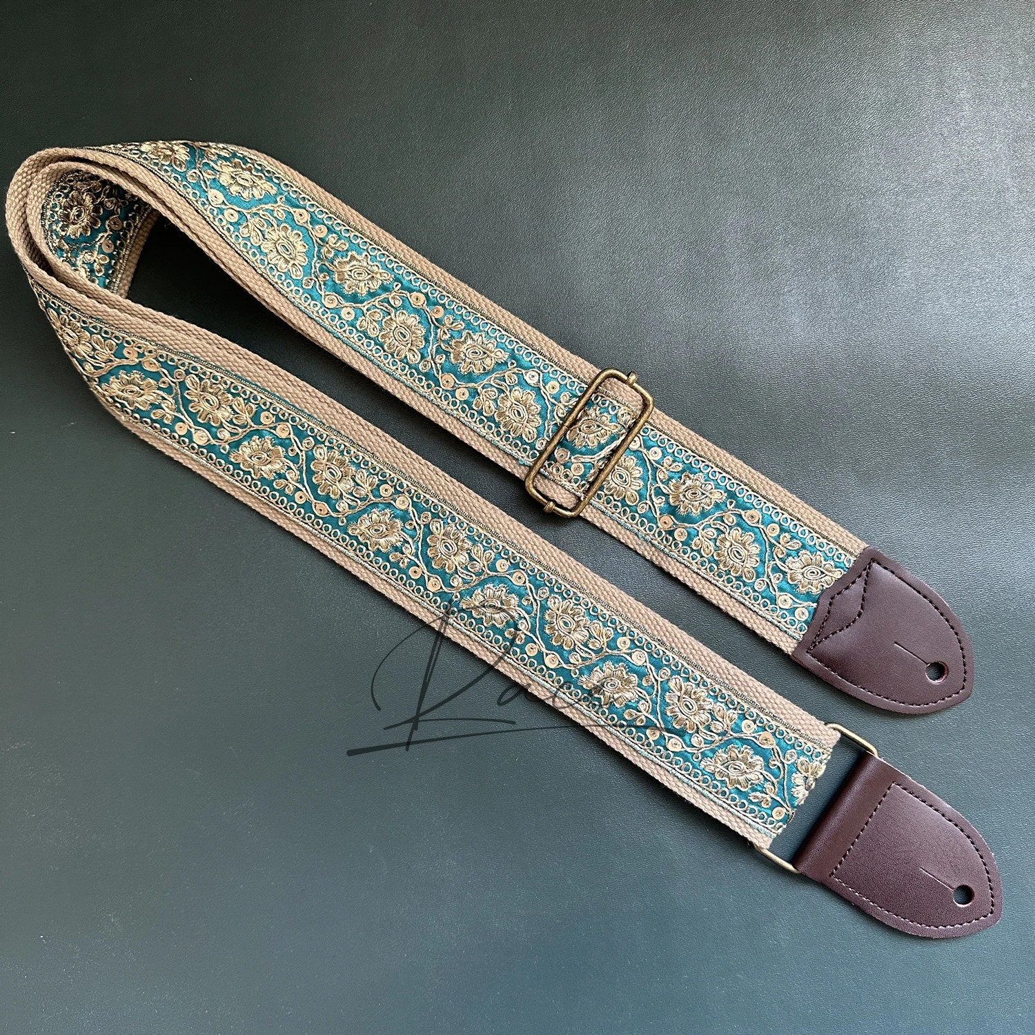 Handmade gold thread Seiko embroidered retro guitar bass universal strap