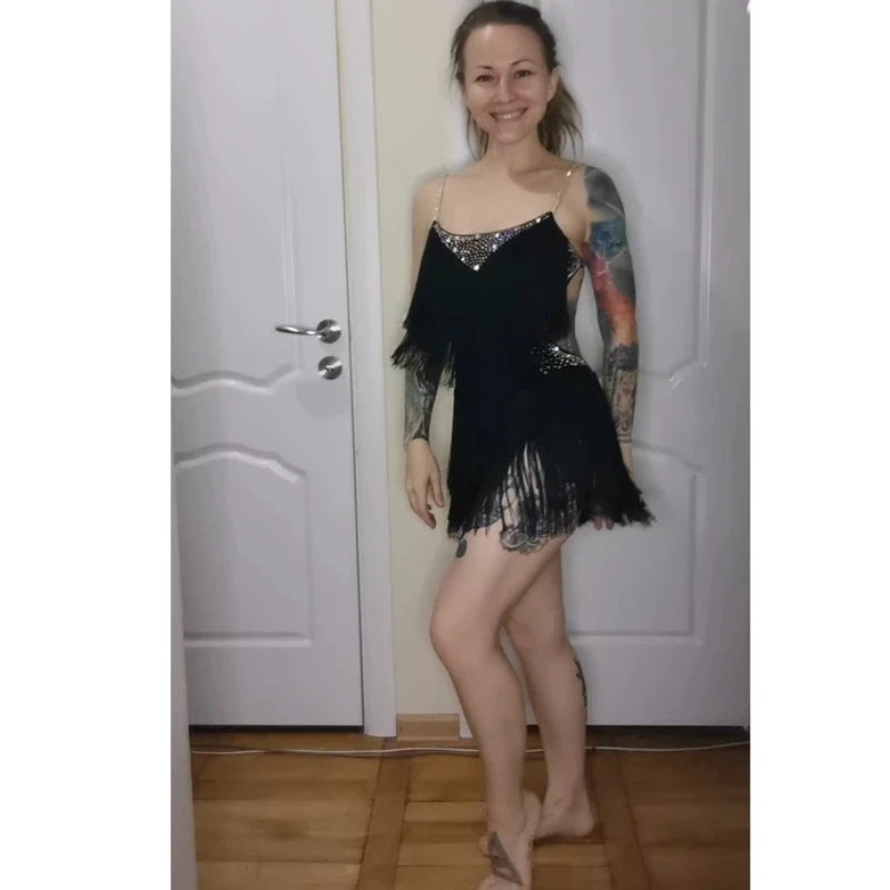 

Latin Dance Dress Sling fringe Skirt Diamond Competition Clothing High-End Custom Adult Child Professional Performance Clothes