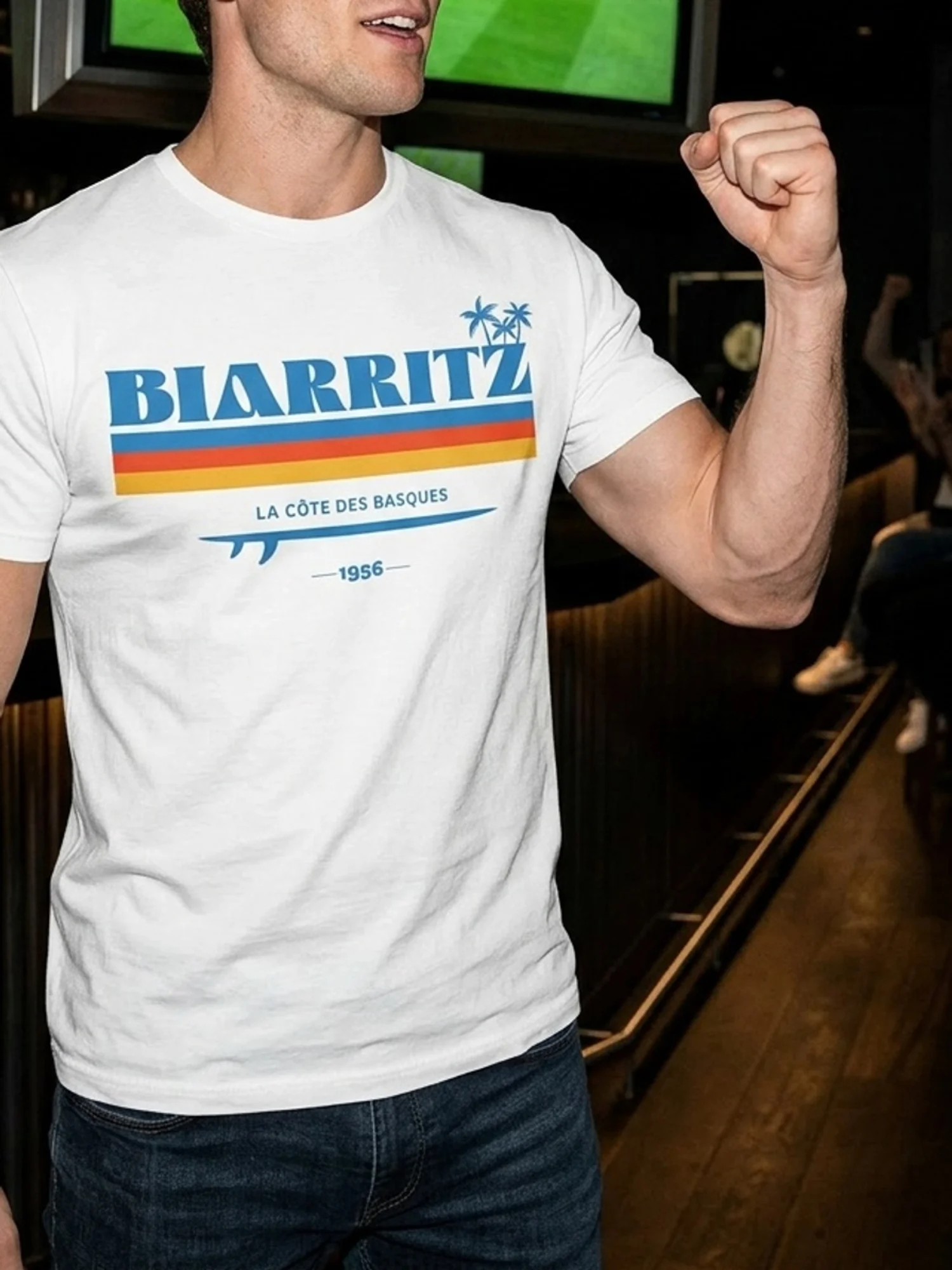 Men's Surfboard T Shirt From Biarritz, Basque Country France Print Graphic Letter Shirt Streetwear Casual Oversized Vintage Tee