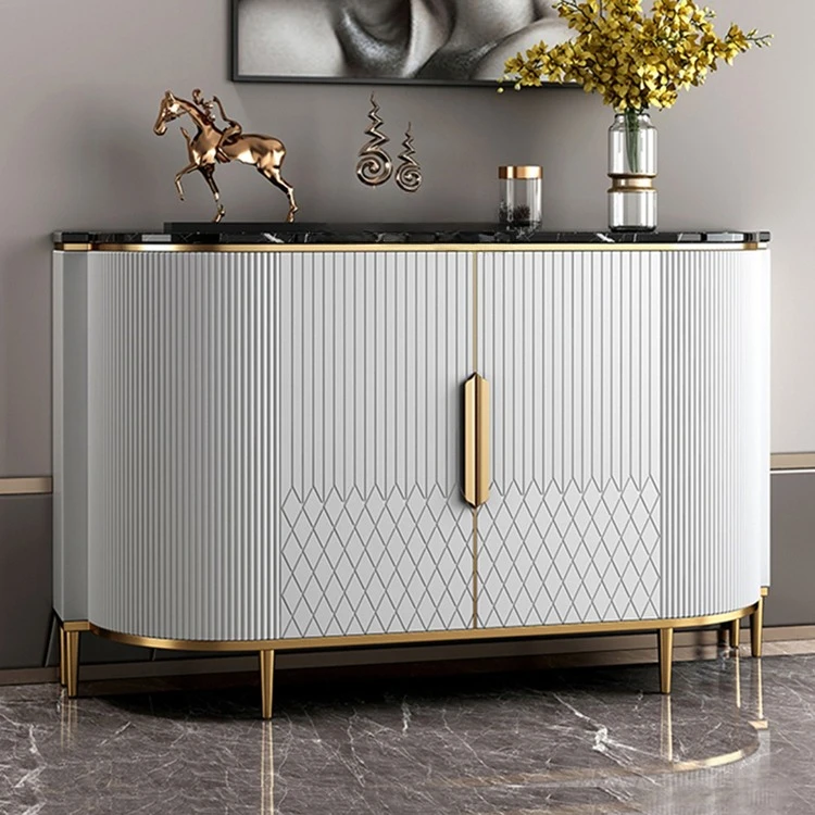 Modern Lightweight Luxury Marble Top Dining Room Cabinet Sideboard Metal Frame