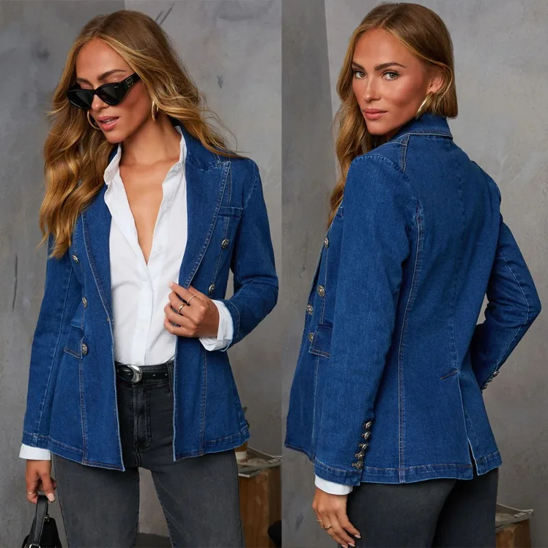 

Fashion Casual Washed Blue Denim Women's Blazer Women Female Blazers Jacket