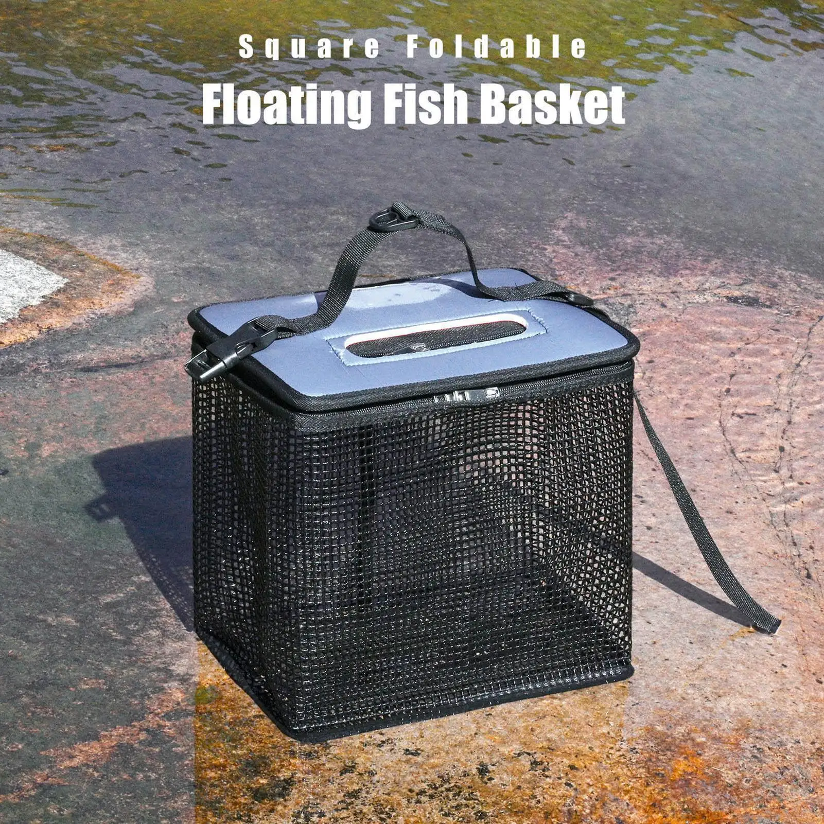 سلة صيد للأسماك المعلبة سلة صيد عائمة كبيرة حامل مدمج شبكة صافي تصميم محمول سريع الجفاف للقارب